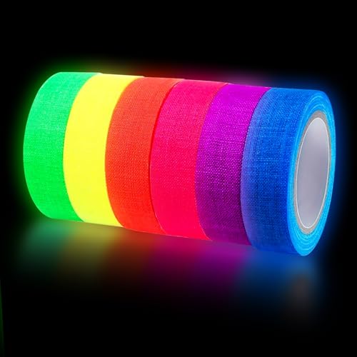 6 Rollon Fluoreszierendes Klebeband unter UV-Licht, Fluoreszierendes Klebeband, Neon Tape, Farbiges Klebeband, Gaffers Tape Leuchtklebeband für Partydeko Halloween Handwerk von REAQUE