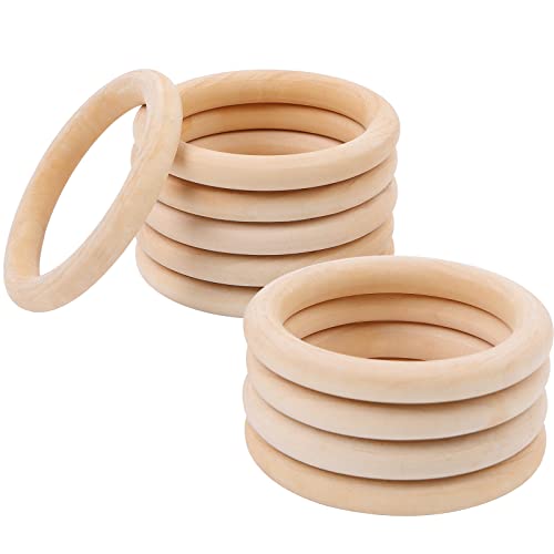 REAQUE 10 Stücke Holzringe zum Basteln, Ø 80mm x 10mm Dicke, Natürliche Runde Holzkreise, Makramee Holzring, Holz Kunst Unvollendeter Ring Kreis für DIY Anhänger, Wandbehang, Traumfänger, Handwerk von REAQUE