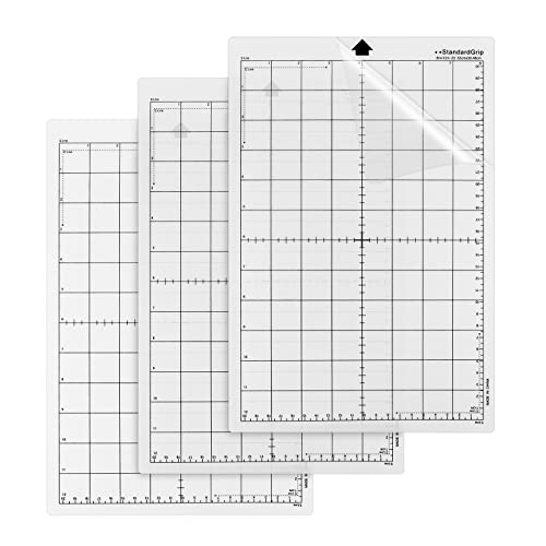 REAQUE Schneidematte Plotter für Silhouette Portrait/Cricut Maker/Explore 3/Air, 20,3 x 30,5 cm(8x12 Zoll), StandardGrip Klebstoff klebrig Matte, mit Messraster 3er-Pack von REAQUE