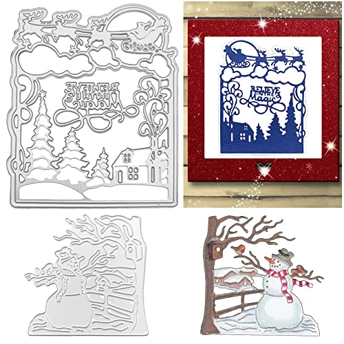 RECHCIGA 2 Stück Weihnachten Stanzform Weihnachten Stanzschablone Metall Stanzschablonen Set Schneemann Stanzform Winter Prägeschablone Weihnachten Stanzbögen für DIY Weihnachten Karten Scrapbooking von RECHCIGA