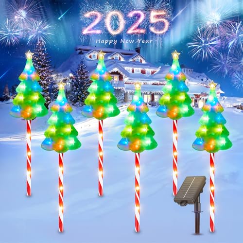 RECHOO Solar Weihnachtsbeleuchtung Außen, 6 Stück Solar Weihnachtsdeko Aussen Zuckerstangen Weihnachtsbaum mit 102 LED und 10 Beleuchtungsmodi, Solarlampen für Außen für Rasen Terrasse Hof Geschenke von RECHOO