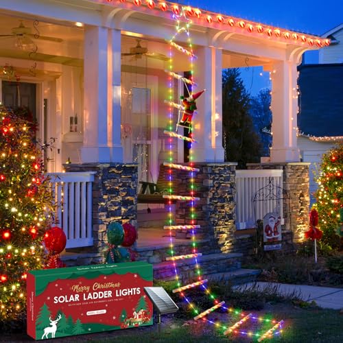 RECHOO Weihnachtsbeleuchtung Außen, 400 CM Leiter Lichterketten Außen mit Weihnachtsmann, 10 Lichtmodi und 2 Lademodi Weihnachtsdeko Aussen, Solarlampen für Außen Innen Weihnachtsbaum Weihnachten Deko von RECHOO