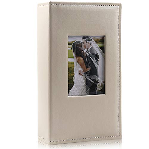 RECUTMS Abdeckung PU-Leder Fotoalbum Fasst 300 Taschenbilder 10x15cm Fotoalbum Baby Junge Mädchen Familie kleine Fotoalben Memo Slot Hochzeitstag Fotos (cremig-weiß) von RECUTMS