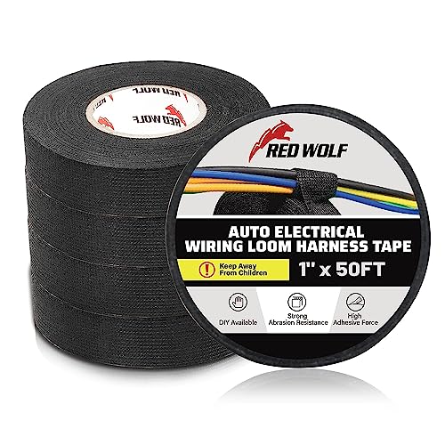 RED WOLF Isolierband Hitzebeständig Kfz Gewebeband Auto Kabel Klebeband Elektrische Kabel Stoffband Selbstklebendes Mehrzweckfilzband 15m x 25mm 5 Stück von RED WOLF