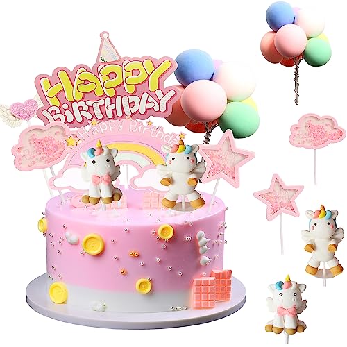 REDO 3D Einhorn Prinzessin Geburtstag Kuchen Dekoration Rosa Romantische Tortendeko Baby Party Torte Deko Kuchen Topper Cupcake Toppers Set für Mädchen Kinder (3D Einhorn) von REDO