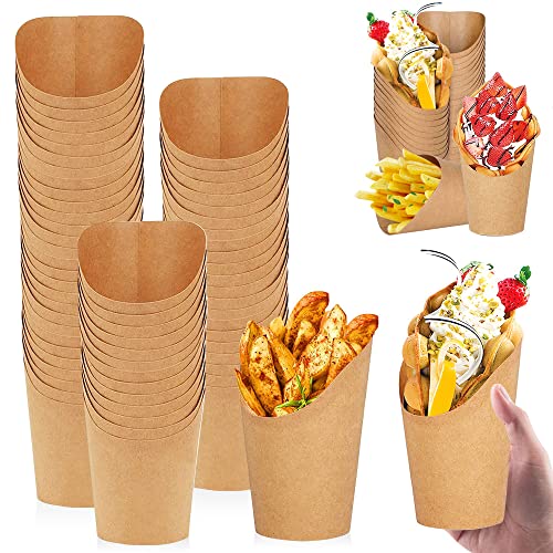 REFORUNG 50 Stück Bubble Waffeln Tüten Pommes 16oz Snack Container Kraftpapier Pommestüte Pommesbecher Pommes Papiertüten Boxen Kraftpapier Becher Pappbecher mit Schrägem Mund für Frozen Dessert von REFORUNG