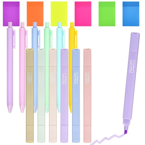 REFORUNG 6 Pcs Textmarker Pastell Set with 6 Pcs Aesthetic gelstifte Dual Tips Textmarker Pastell-Textmarker No-Bleed Bible Highlighter und 6 Pcs Haftnotizen für Journal, Bibel, Büro, Schulbedarf von REFORUNG