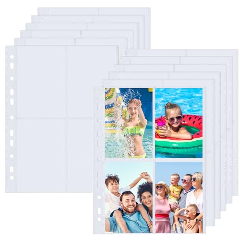 REFORUNG 60 Stück Fotohüllen,A4 PP Klarsichthüllen, 4 Fach Prospekthüllen Transparent Sammelhüllen 11 Löcher Ringbüchern Fotosichthüllen für Familien Hochzeits Tauschen（31cm X 23cm） von REFORUNG