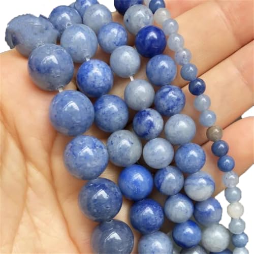 Blaue Naturstein-Perlen, lose Abstandshalter-Perlen für Schmuck, DIY, Armbandzubehör, 38,1 cm, 6 mm (ca. 61 Stück) von REHJJDFD