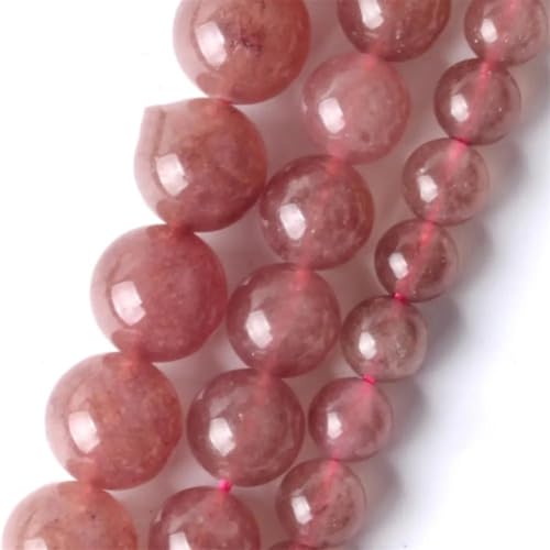 Erdbeer-Kristall-Quarz-Perlen, Naturstein, runde Abstandshalter-Perlen für Schmuckherstellung, DIY-Perlen, Schmuck, ca. 37 cm, 10 mm, 37 Stück von REHJJDFD