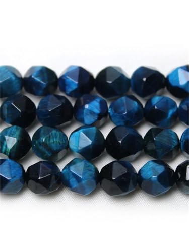 Facettierte Saphire, blaues Tigerauge, Achat, Naturstein, lose Steinperlen, 38,1 cm, für Schmuckherstellung, DIY-Armband, blau, 8 mm, ca. 46 Perlen von REHJJDFD