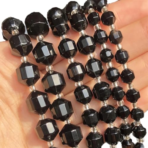 Facettierte schwarze Achat-Steinperlen, Olivenform, natürliche, lose Perlen für selbstgemachte Schmuckherstellung, Armbandzubehör, schwarzer Achat, 10 mm (ca. 30 Stück) von REHJJDFD