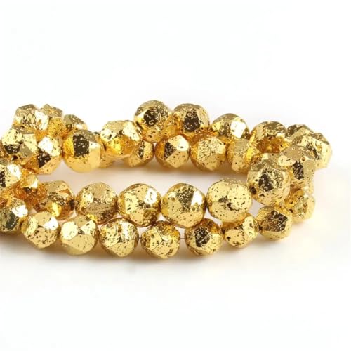 Facettierte vergoldete Steinperlen, natürlich, lose Perlen für Schmuckherstellung, DIY-Armbänder, 38,1 cm, 18 Karat Gold, 6 mm, 61 Perlen von REHJJDFD