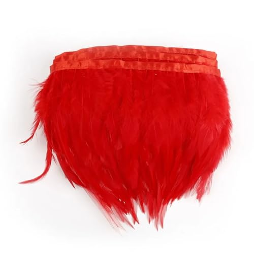 Fasanfeder-Bordüre, Fransenband mit Fleckenband, 8–10 cm, für Bastelarbeiten, Hochzeit, Kleidung, Dekoration, Rot, 1 m von REHJJDFD
