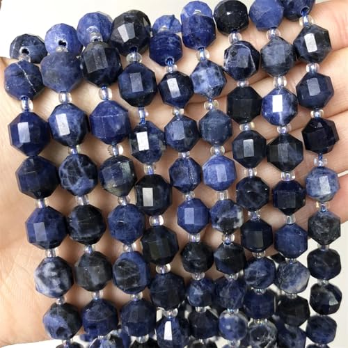 Natürliche Achate, Opal-Jaspis, Quarzsteinperlen, Olivenform, facettierte Perlen für DIY-Schmuckherstellung, Armband, altblauer Sodalith, 8 mm (ca. 40 Stück) von REHJJDFD