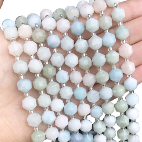 Natürliche Achate, Opal-Jaspis, Quarzsteinperlen, Olivenform, facettierte Perlen für DIY-Schmuckherstellung, Armband, blauer Amazonit, 8 mm (ca. 40 Stück) von REHJJDFD