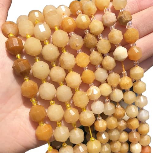 Natürliche Achate, Opal-Jaspis, Quarzsteinperlen, Olivenform, facettierte Perlen für DIY-Schmuckherstellung, Armband, gelbe Jade, 8 mm (ca. 40 Stück) von REHJJDFD