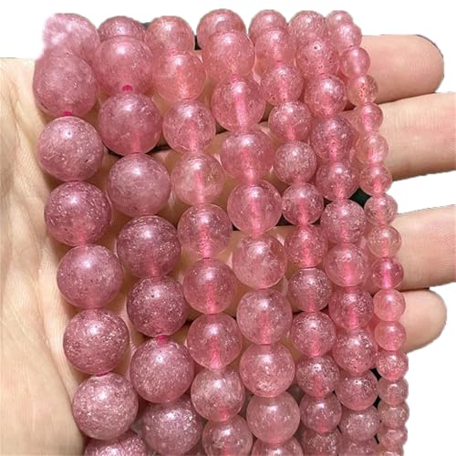 Natürliche Kristall-Perlen in Erdbeerrosa für Schmuckherstellung, DIY, Armband, Halskette, Zubehör, 38,1 cm, 6 mm, ca. 62 Stück von REHJJDFD