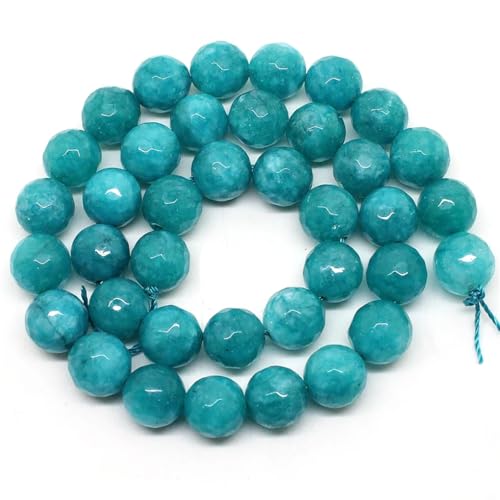 Natürliche facettierte blaue Steinperlen, rund, lose Perlen für Schmuckherstellung, 38,1 cm, DIY-Armbänder, Anhänger, Halskette, blau, 8 mm, 46 Stück von REHJJDFD