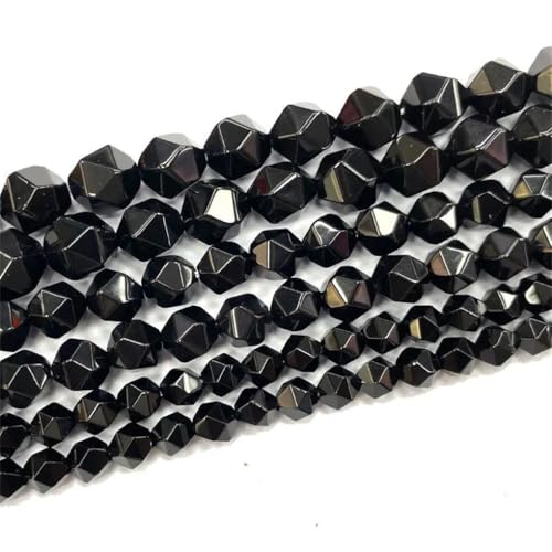 Natürlicher schwarzer Achat, facettierte, runde Stein-Abstandshalter für Schmuckherstellung, DIY, Damen, Armband, Halskette, 38,1 cm, 6 mm, ca. 63 Stück von REHJJDFD