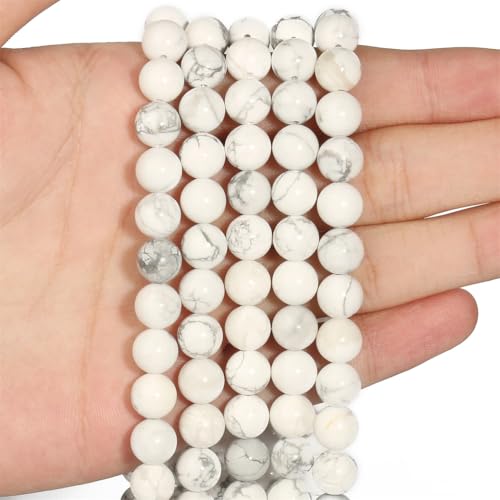 Naturstein-Anhänger, rund, lose Perlen für Schmuckherstellung, Handarbeit, Armband, DIY, Howlith, 8 mm, 46 Stück Perlen von REHJJDFD