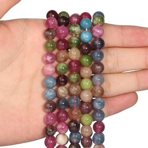 Naturstein-Charms, rund, lose Perlen für Schmuckherstellung, Handarbeiten, Armbänder, DIY, Turmalin-Jade, 4 mm, 91 Perlen von REHJJDFD