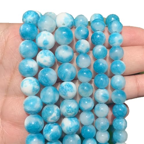 Naturstein-Jade-Perlen für Schmuckherstellung, lose Abstandshalter, runde Perlen, DIY, Halsketten, Armbänder, 38,1 cm, blau-weiß, 4 mm, 91 Stück von REHJJDFD