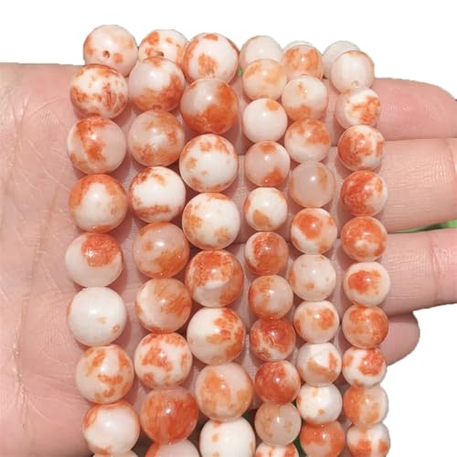Naturstein-Jades-Perlen für Schmuckherstellung, lose Abstandshalter, runde Perlen, DIY, Halsketten, Armbänder, 38,1 cm, orange-weiß, 12 mm, 30 Stück von REHJJDFD