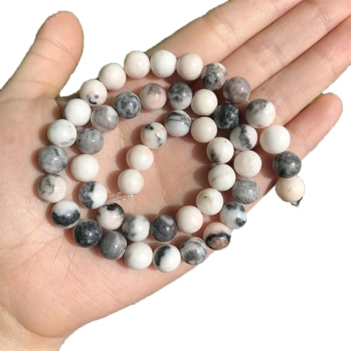 Naturstein-Perlen, Jade, für Schmuckherstellung, rund, lose Abstandshalter, DIY, Charm-Armbänder, pnnrk, Zebra-Jaspis, ca. 10 mm, 36 Stück von REHJJDFD