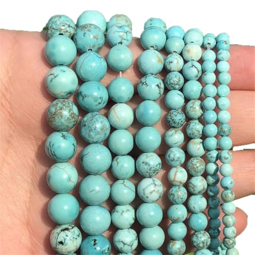 Natursteinperlen, blau, türkis, runde Perlen für Schmuckherstellung, 39,9 cm, DIY-Armband, Halskette, 12 mm, ca. 30 Stück von REHJJDFD