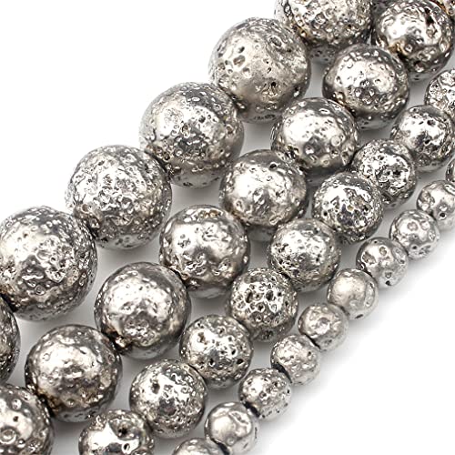 Rocailles Hämatit-Perlen aus Roségold, Silber, natürliche Farbe, Lavastein, zum Nähen, Schmuck und Halsketten, Zubehör, 38,1 cm, 4 mm Rhodium, 91 Perlen von REHJJDFD