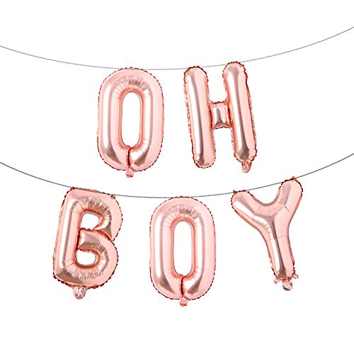 40,6 cm Oh Boy Luftballons Banner Alphabet Folie Buchstaben Ballon Dekoration mit Seil für Babyparty Geburtstag Party Geschlecht Enthüllung Party (OH Boy Rose Gold) von REIANS