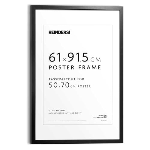 REINDERS Bilderrahmen, Poster, Wohnzimmer, Print Frame, Deko aesthetic, Für Poster, Wanddeko, Rahmen austauschen, Holz, Schwarz, 61 x 91,5 cm, 50 x 70 cm von REINDERS