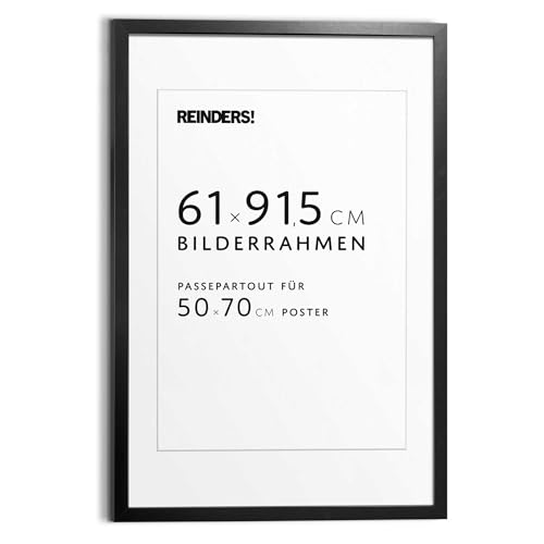 REINDERS Bilderrahmen schwarz holz für Poster 61x91,5cm, mit Passe-partout 50x70cm von REINDERS