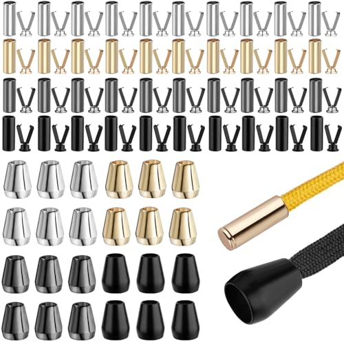 REJOECE 64 Sets Kordelenden Metall, 4 Farben Kordelenden Endstück, 2-Stile Kordel Endstück Metall Kordelstopper Metall Kordelenden für Schnürsenkel Zubehör DIY Design von REJOECE