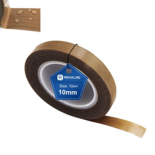 REKALRO Teflon-Klebeband/PTFE-Klebeband, Hochtemperaturkleber, 3D-Drucker-Hochtemperaturband, Vakuumierband, Isolierband für Vakuumiermaschine, Hand- oder Impulsversiegeler (10 mm x 10 m) von REKALRO