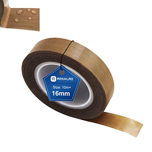 REKALRO Teflon-Klebeband/PTFE-Klebeband, Hochtemperaturkleber, 3D-Drucker-Hochtemperaturband, Vakuumierband, Isolierband für Vakuumiermaschine, Hand- oder Impulsversiegeler (16 mm x 10 m) von REKALRO