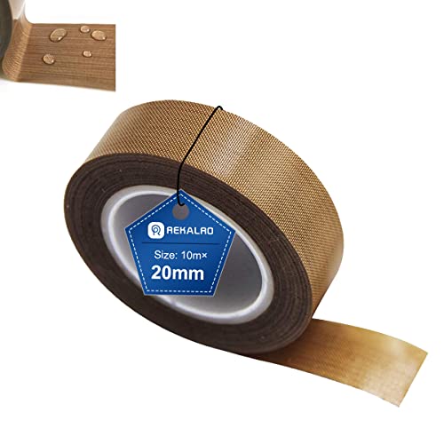 REKALRO Teflon-Klebeband/PTFE-Klebeband, Hochtemperaturkleber, 3D-Drucker-Hochtemperaturband, Vakuumierband, Isolierband für Vakuumiermaschine, Hand- oder Impulsversiegeler (20 mm x 10 m) von REKALRO