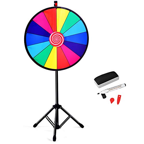 RELAX4LIFE 24" Glücksrad mit Stativ, editierbare Farbe Preisrad, für Lotteriespiele und Wortspiele, inkl. Radiergummi und Markierstift, Spin Spiel, 14 Slots, ideal für Party, Karneval, Veranstaltung von RELAX4LIFE