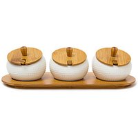 relaxdays Vorratsdosen-Set JIAO 8,5 cm hoch weiß/braun, 1 Set von RELAXDAYS