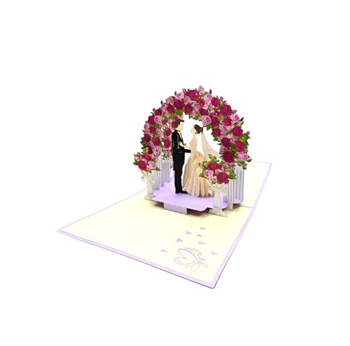 3D Pop-up-Hochzeitskarte mit Rosenblumenbogen und Hochzeitspaar-Figuren von REMOtech