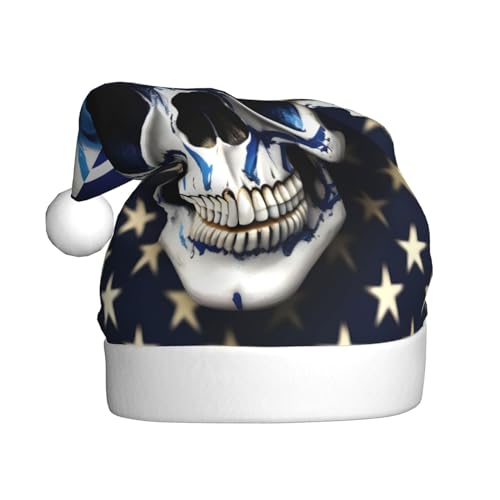 REMYS Blaue gestreifte Sterne, Totenkopf-Druck, Weihnachtsmütze für Weihnachten, Neujahr, Feiertage, Party, schaffen festliche Atmosphäre, Unisex von REMYS