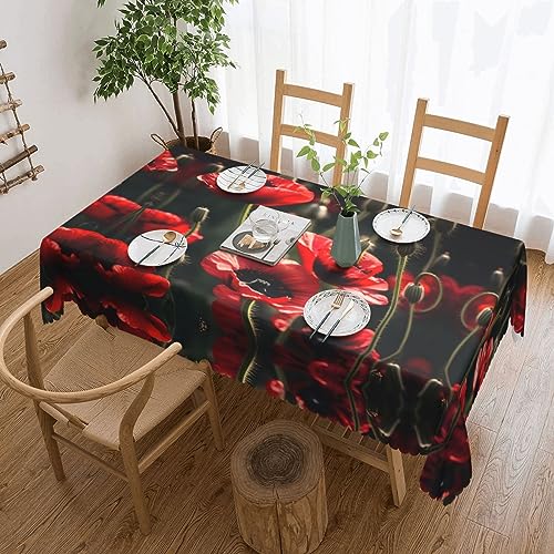 REMYS Tischdecke, rechteckig, Motiv: rote Mohnblumen, Leinen, weich, knitterfrei, für Küche, Esszimmer, Party, Camping, 137,2 x 183,9 cm von REMYS
