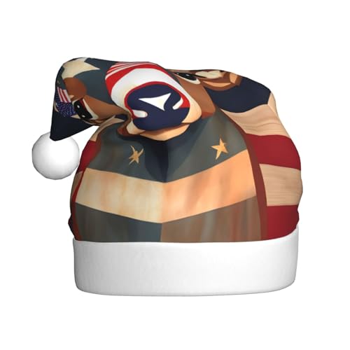 REMYS Weihnachtsmütze mit amerikanischer Flagge, Hirschdruck, für Weihnachten, Neujahr, Feiertage, Party, schafft festliche Atmosphäre, Unisex von REMYS