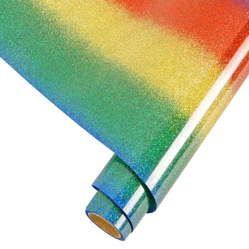 Renlitong Wärmetransfer-Vinyl mit Regenbogen-Glitzer, 30,5 cm x 1,8 m Rolle, Glitzer-HTV-Vinylrollen für alle Schneidemaschinen – einfach zu schneiden und zu entgittern für Wärme-Vinyl-Design von RENLI·TONG