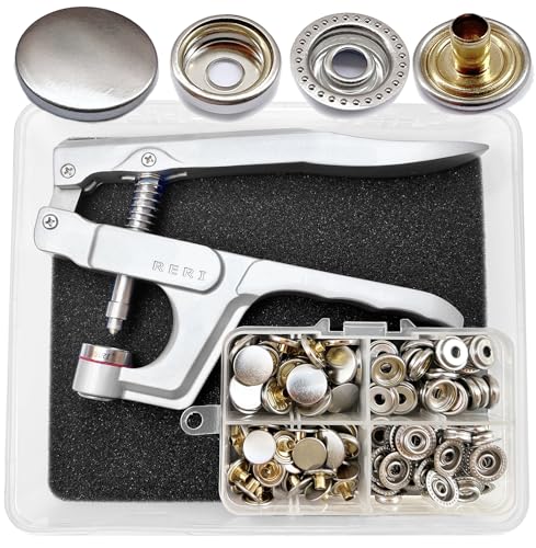 Druckknöpfe mit Zange Φ15mm Silber Metall und Werkzeug Kupfer Nähzubehör Buttons Knöpfe zum Annähen Messing Snaps für DIY Basteln Stoff, Kleidung Taschen von RERI