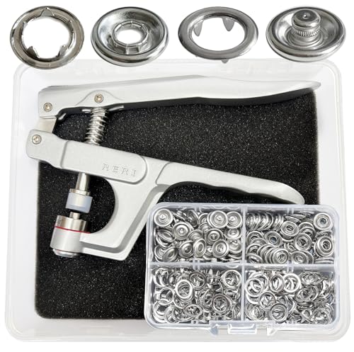 Druckknopf Set mit Zange, 11mm Jersey Druckknöpfe Metall Nähzubehör Buttons Knöpfe zum Annähen Werkzeug Jessey Snaps für DIY Basteln Stoff, Kleidung Taschen von RERI