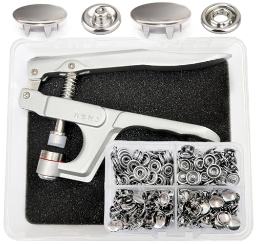 RERI Druckknöpfe Mit Zange, 80set Silber Jersey Druckknöpfe Metall, Druckknopf Set mit Zange, Nähzubehör Buttons Knöpfe zum Annähen Werkzeug Jessey Snaps Für ür Baby Kinderbekleidung Sewing von RERI