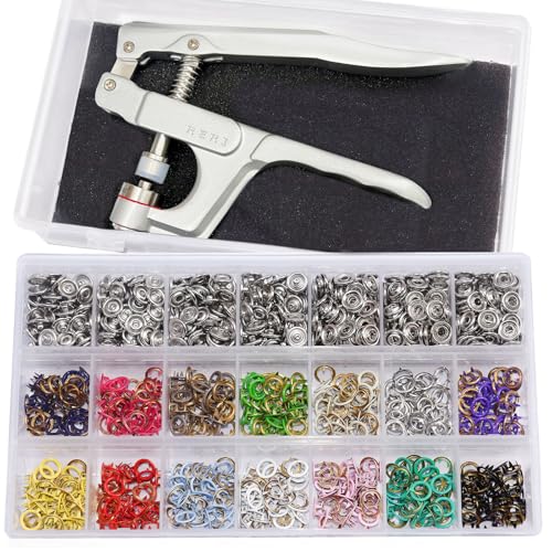 Druckknopf Set mit Zange, Φ9.5mm Jersey Druckknöpfe Metall Nähzubehör Buttons Knöpfe zum Annähen Werkzeug Jersey Snaps für DIY Basteln Stoff, Kleidung Taschen von RERI