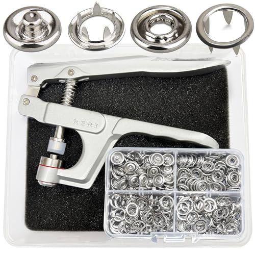 RERI Druckknopf Set mit Zange, 80set Φ9.5mm Jersey Druckknöpfe Metall, Nähzubehör Buttons Knöpfe zum Annähen Werkzeug Jessey Snaps für DIY Basteln Stoff, Kleidung Taschen von RERI